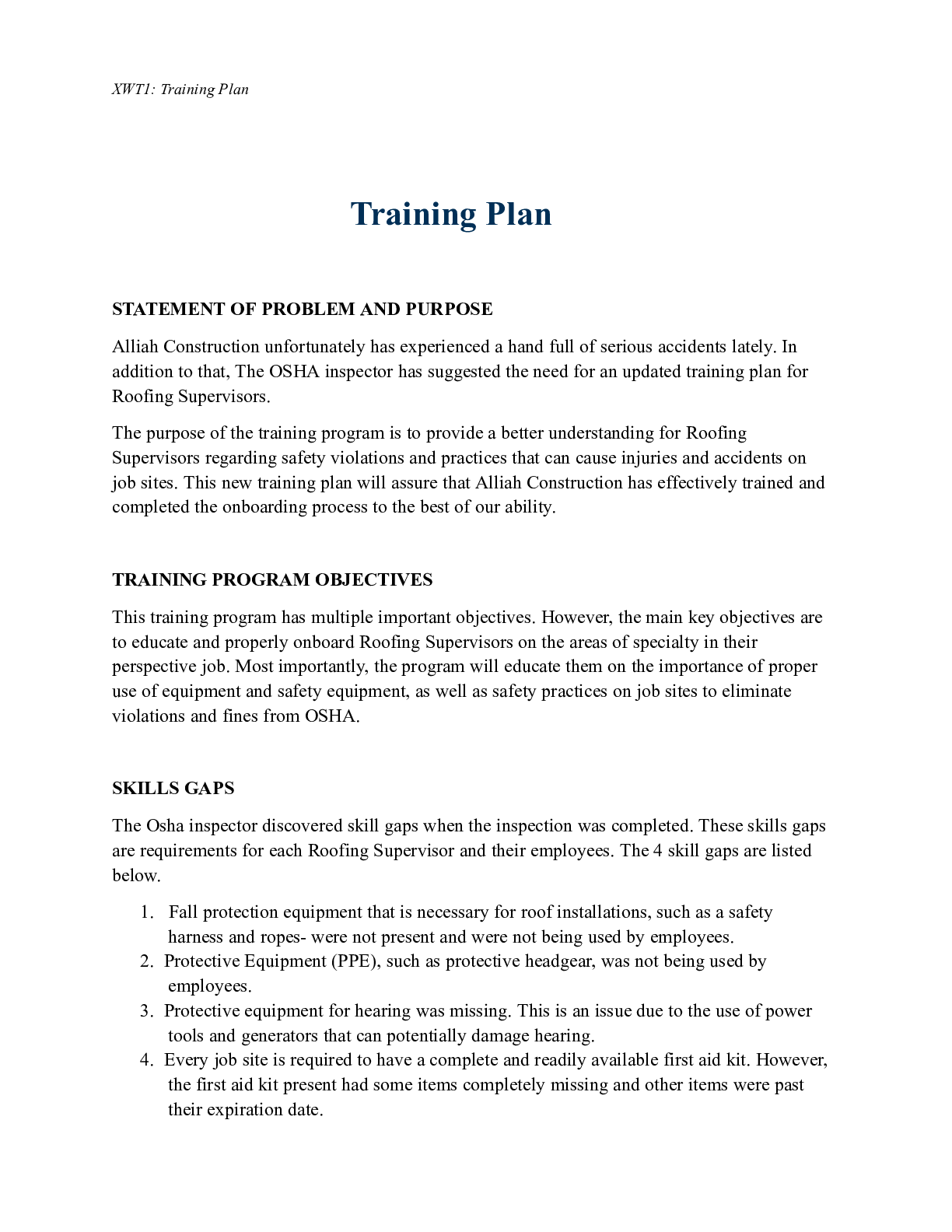 Preview image of Training and Development task 1.2.docx   XWT1: Training Plan Training Plan STATEMENT OF PR document